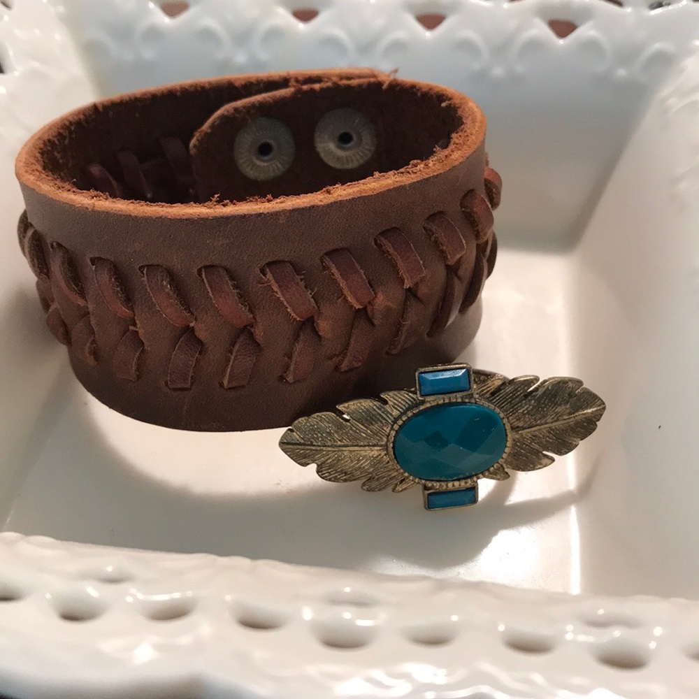 Leather Cuff and Costume Ring